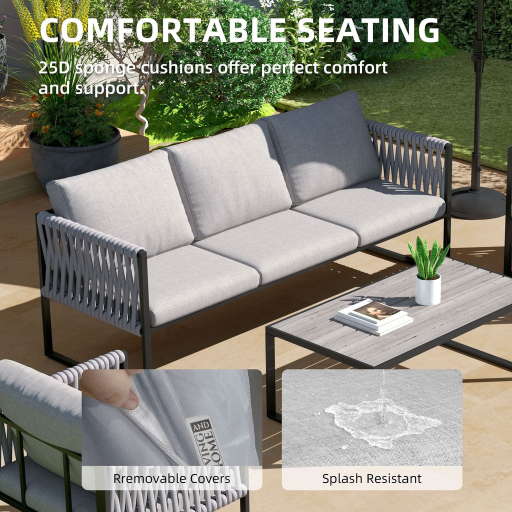 4 Piece Aluminium Outdoor Sofa Set with Glass Table Garden Furniture