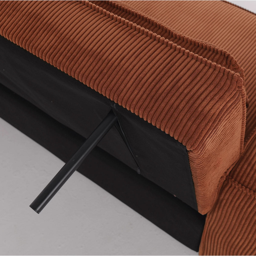 Caramel & Deep Blue Corduroy Sofa Bed with Adjustable Backrest and Spring Coil Support
