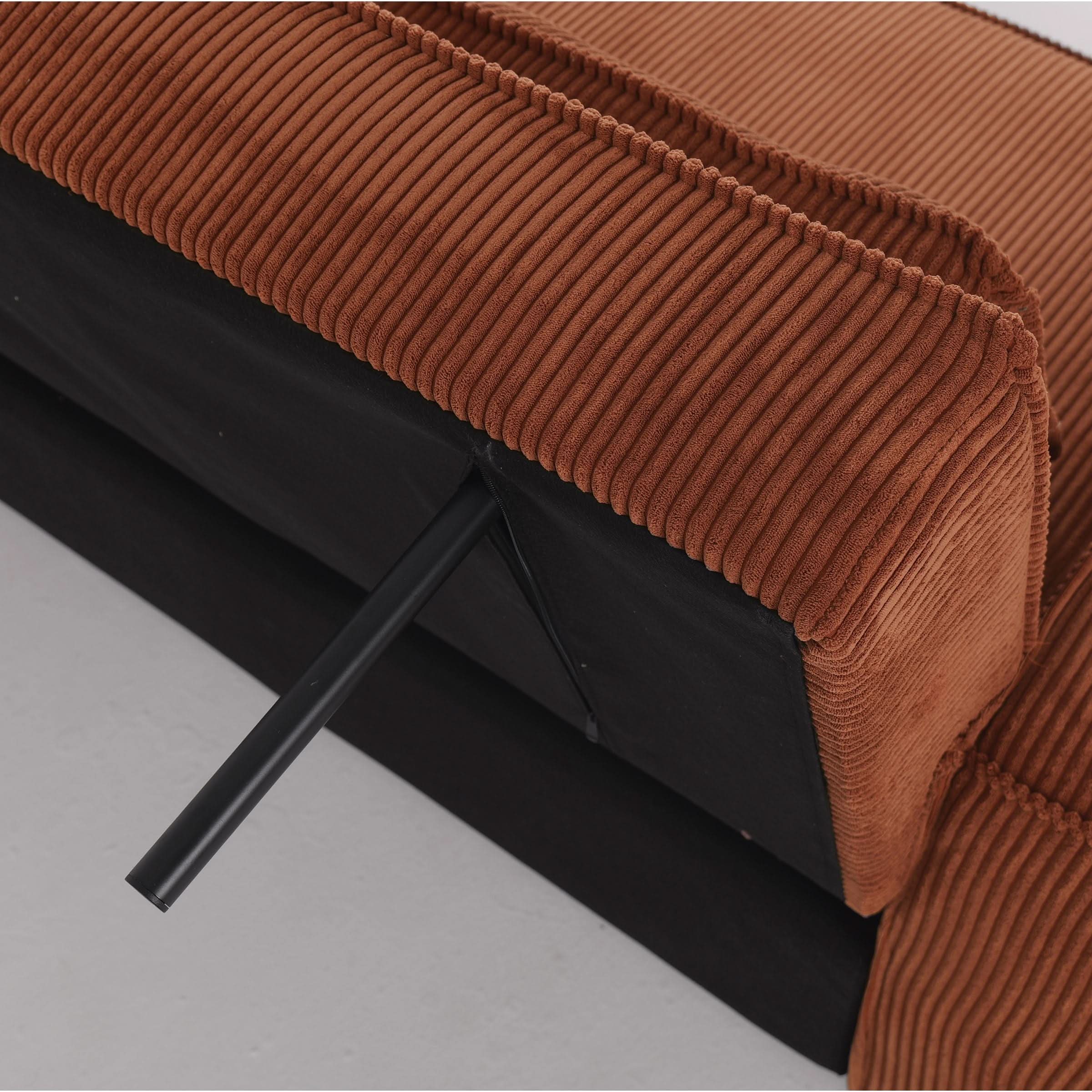 Caramel & Deep Blue Corduroy Sofa Bed with Adjustable Backrest and Spring Coil Support