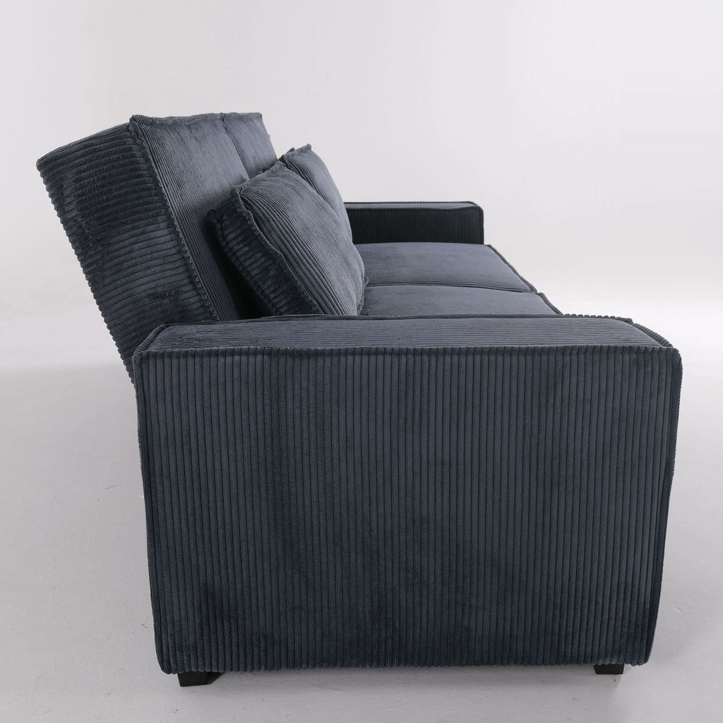 Caramel & Deep Blue Corduroy Sofa Bed with Adjustable Backrest and Spring Coil Support