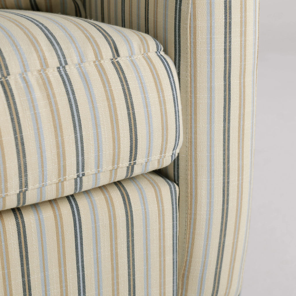Cottonfy Striped Cotton Linen Blend Rolled Arm Sofa with Soild Wood Bun Feet
