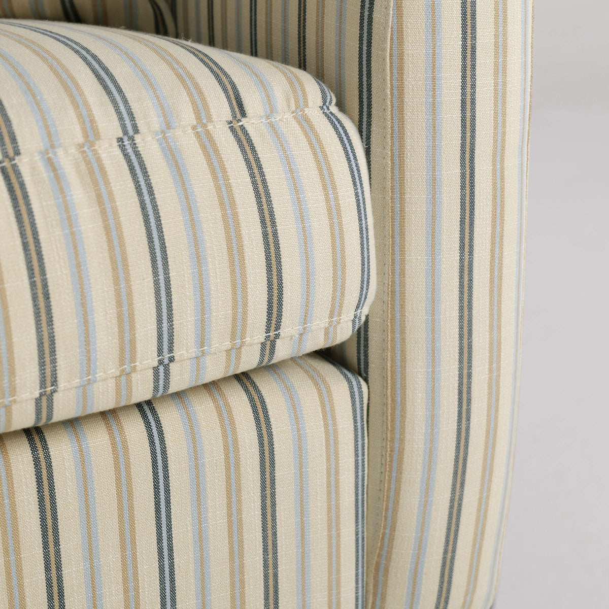 Cottonfy Striped Cotton Linen Blend Rolled Arm Sofa with Soild Wood Bun Feet