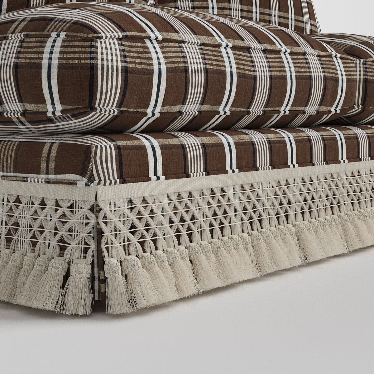 Armless Sofa with Fringed Trim and Removable Covers