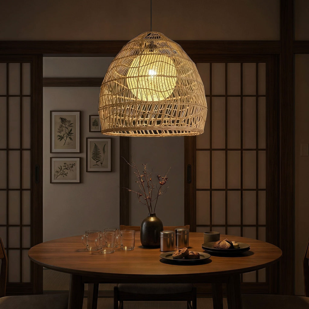 Cella-Lightsin Natural Rattan Pendant Light with Optional Woven Inner Sphere