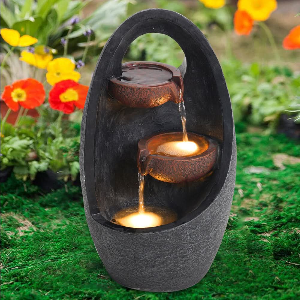Garden Water Feature Fountain with LED Light Electric Pump Cascade Home Decor