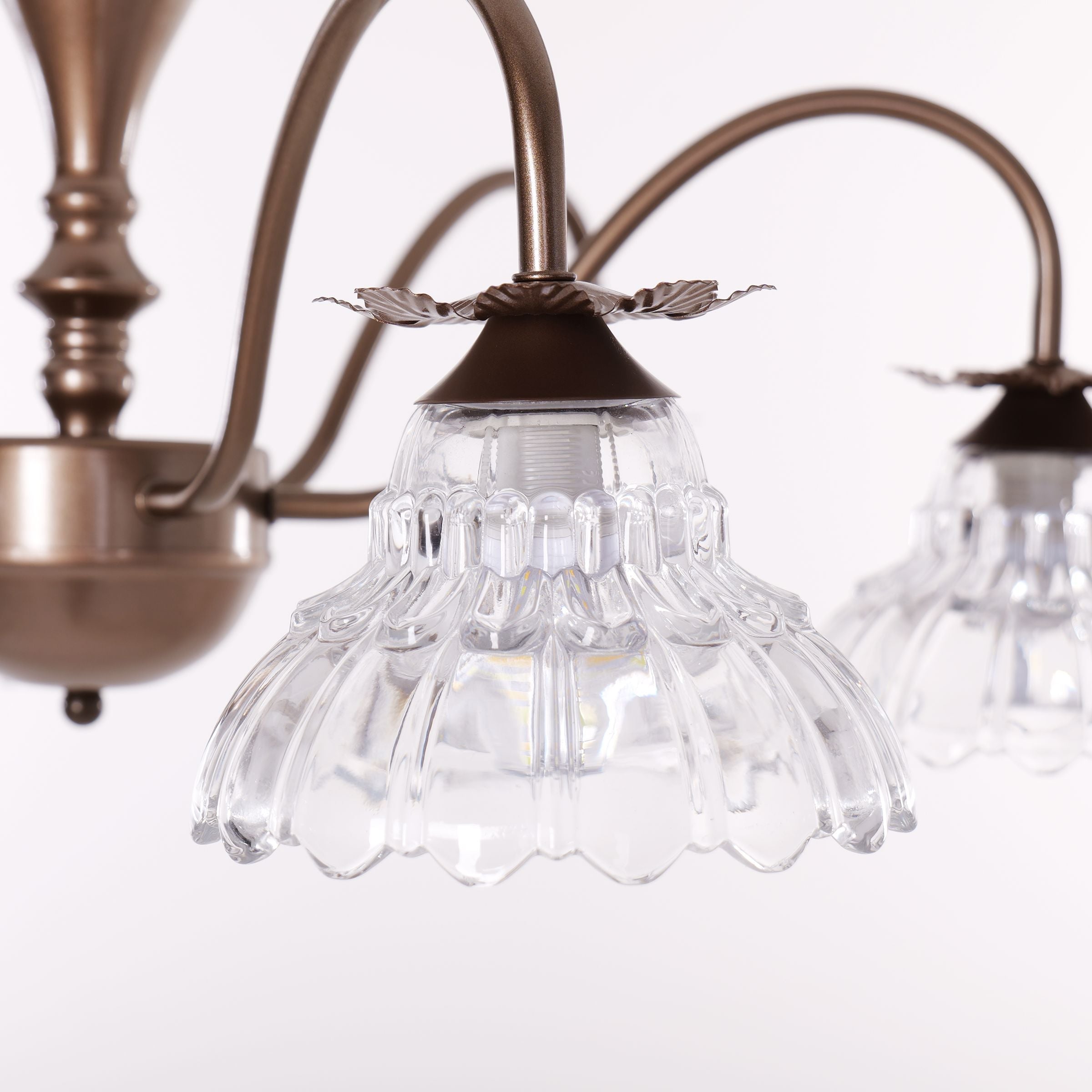 6-Light Gold Vintage Floral Glass Chandelier | E14 Ceiling Lamp