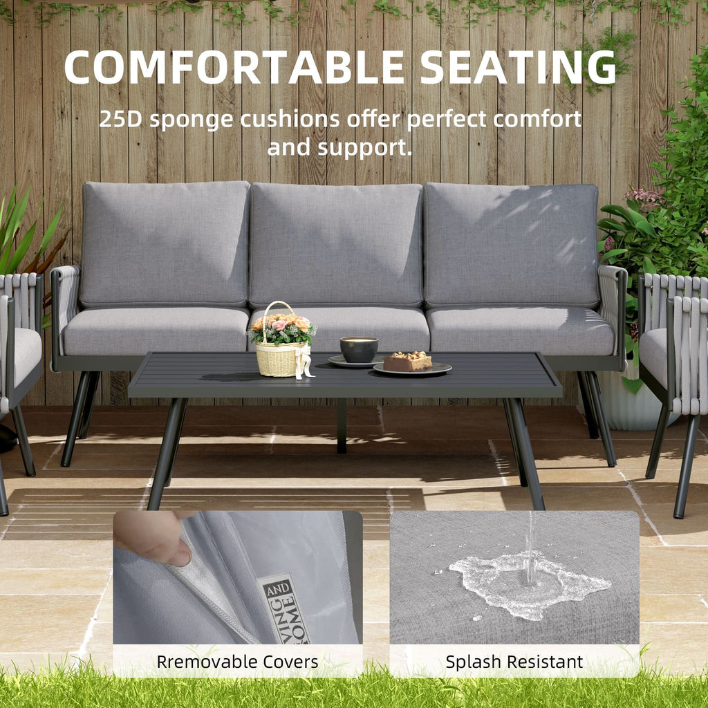 Outdoor Garden Furniture Set with Rope Weave and All Metal Frame 4 Piece Design