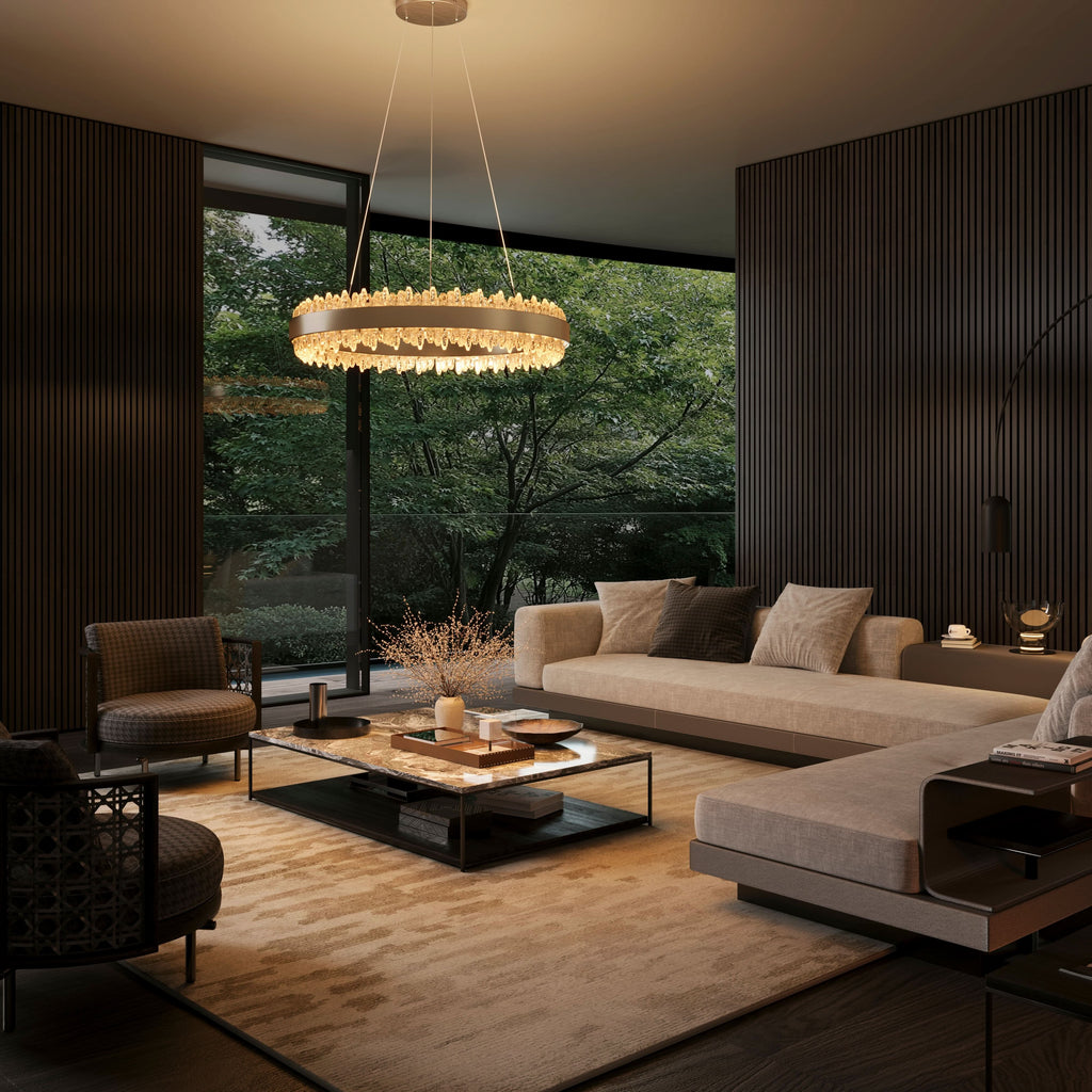 Lightsin Crystal LED Pendant Light Gold Circular Chandelier with Crystal Edges