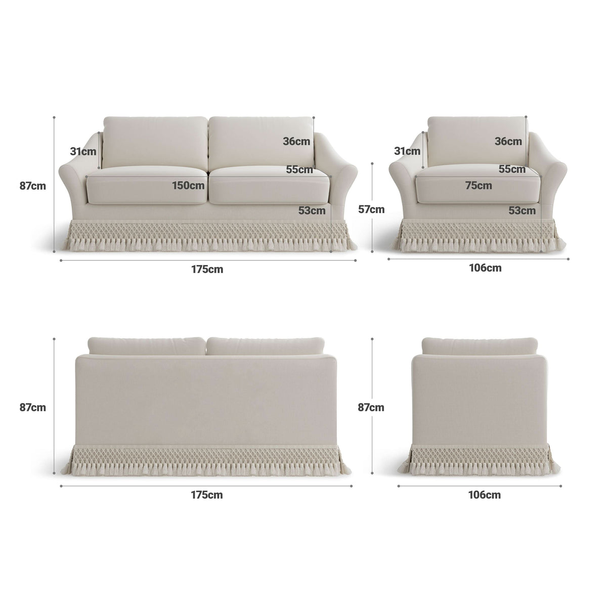 Cottonfy Slipcover Linen Armchair with Fringe