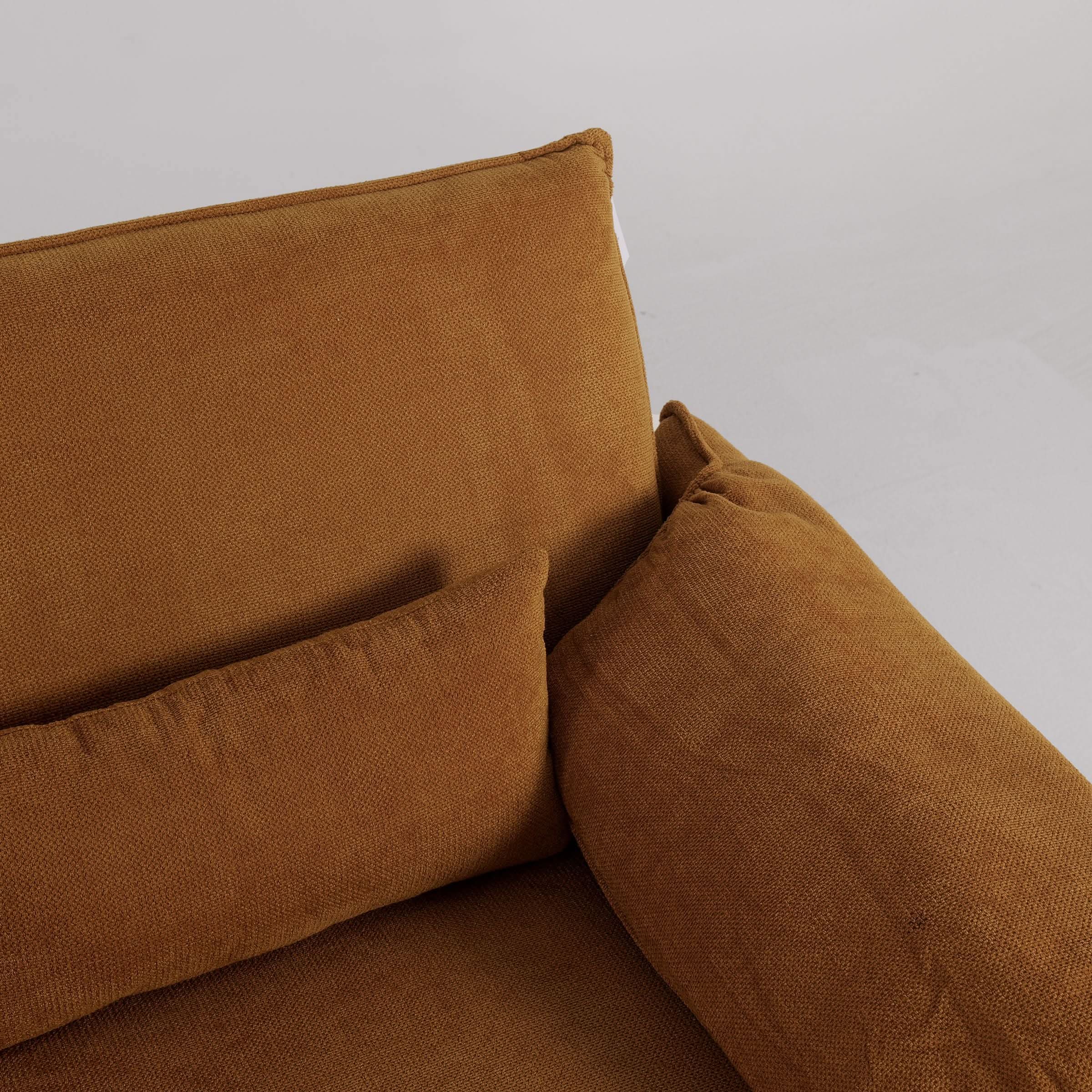 Caramel & Ginger Yellow Fabric Sofa Bed with Adjustable Backrest and Easy Pull-Out Mechanism