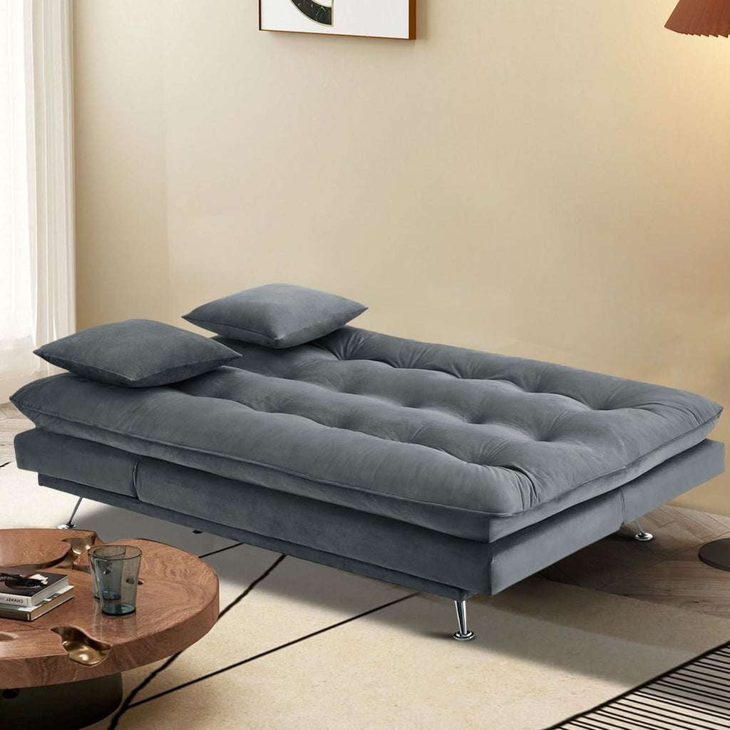 Modern 3-Seater Linen Fabric Sofa Bed with Cushions and 2 Pillows