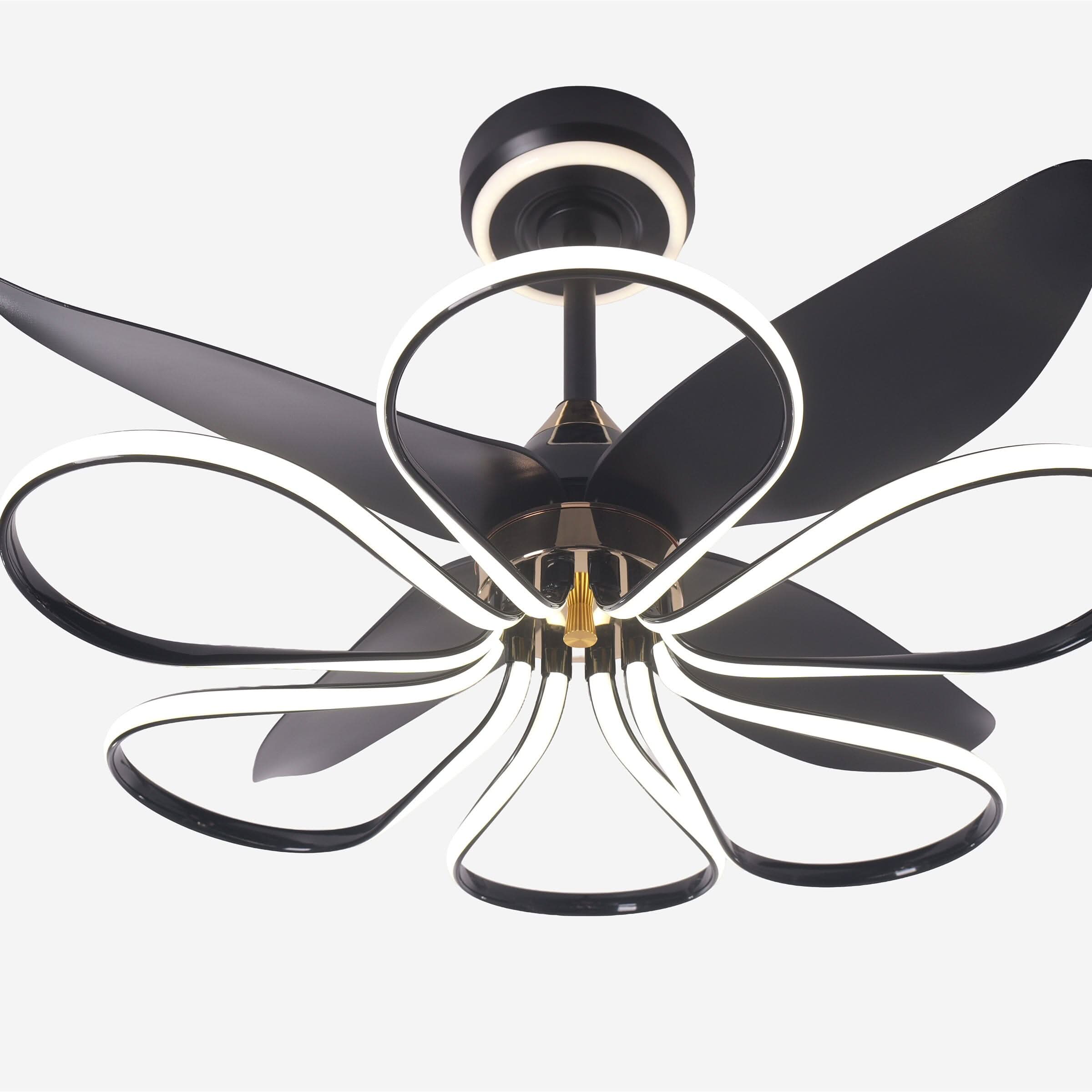 Lightsin 36-inch Black Modern Petal LED Ceiling Fan with Light - 6-Speed with Remote Control