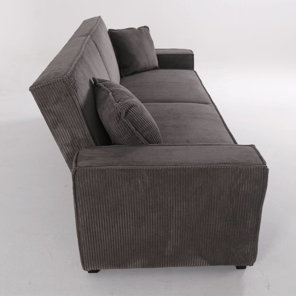 Beige & Grey Corduroy Sofa Bed with Adjustable Backrest and Spring Coil Support