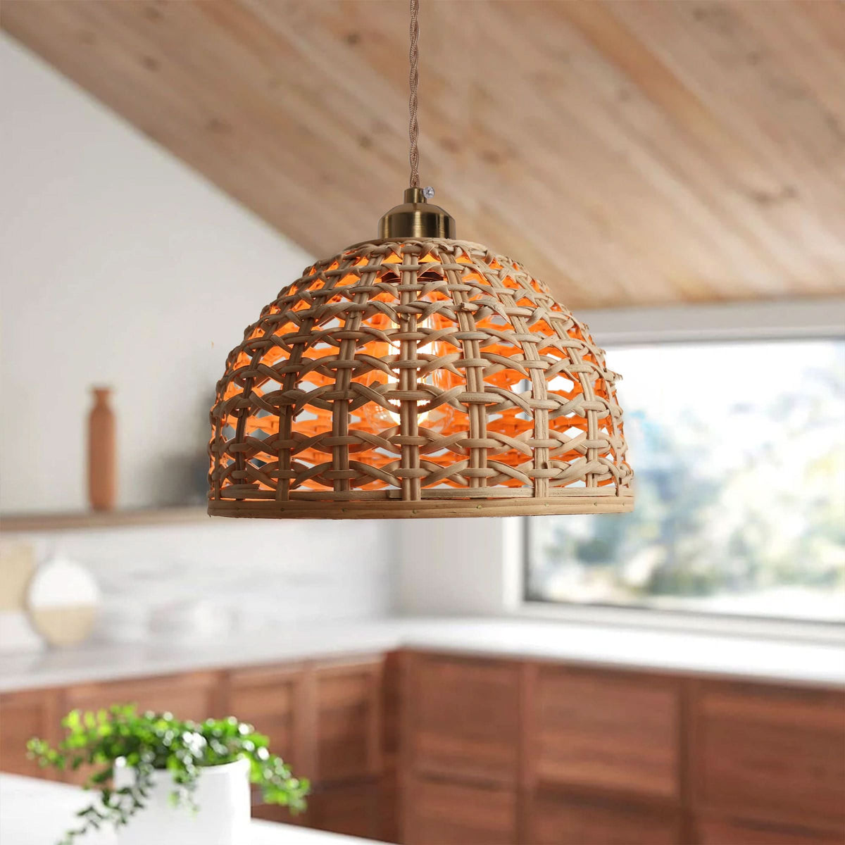 Lightsin Nature-Inspired Wooden Dome Warm Glow Pendant Light