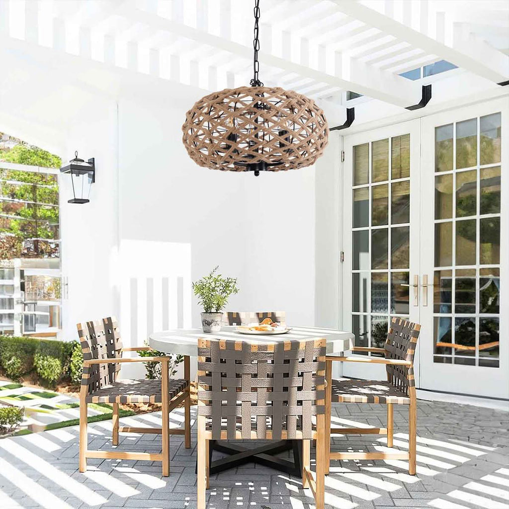Glyph-Lightsin Rustic Hemp Rope Globe Pendant Light for Farmhouse and Industrial Style