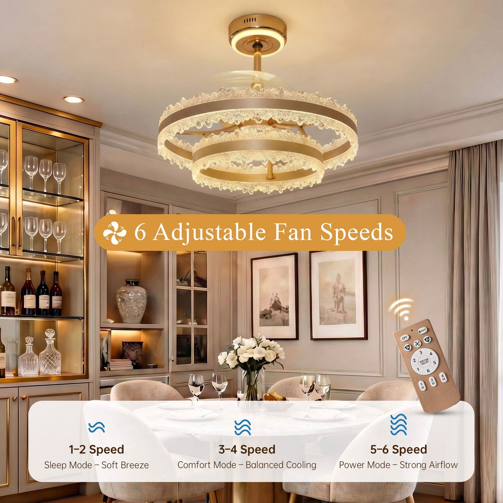 Lightsin Modern Gold Halo Ceiling Fan Light with Remote, 6 Speeds & 3 Colour Temperatures