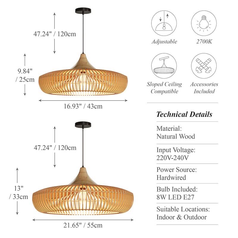 Lightsin Shadome Handcrafted Wooden Kitchen Pendant Light