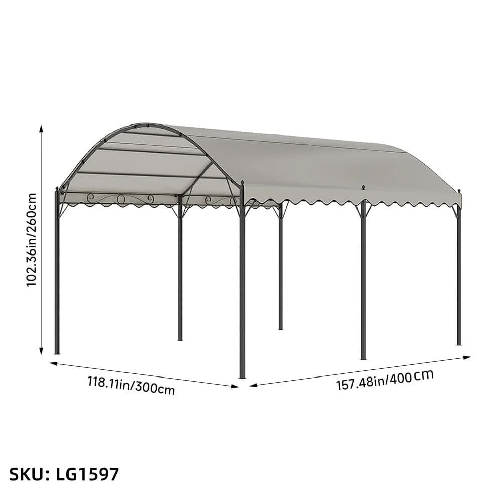 9.84 x 9.84 x 8.53 ft/ 9.84 x 13.12 x 8.53 ft Beige Arch Steel Canopy with Ground Pegs