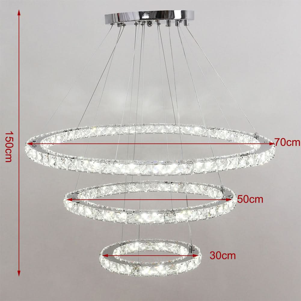3 Rings Ceiling Light Crystal LED Chandelier Pendant Non-Dimmable