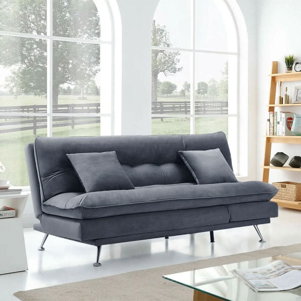 Modern 3-Seater Linen Fabric Sofa Bed with Cushions and 2 Pillows