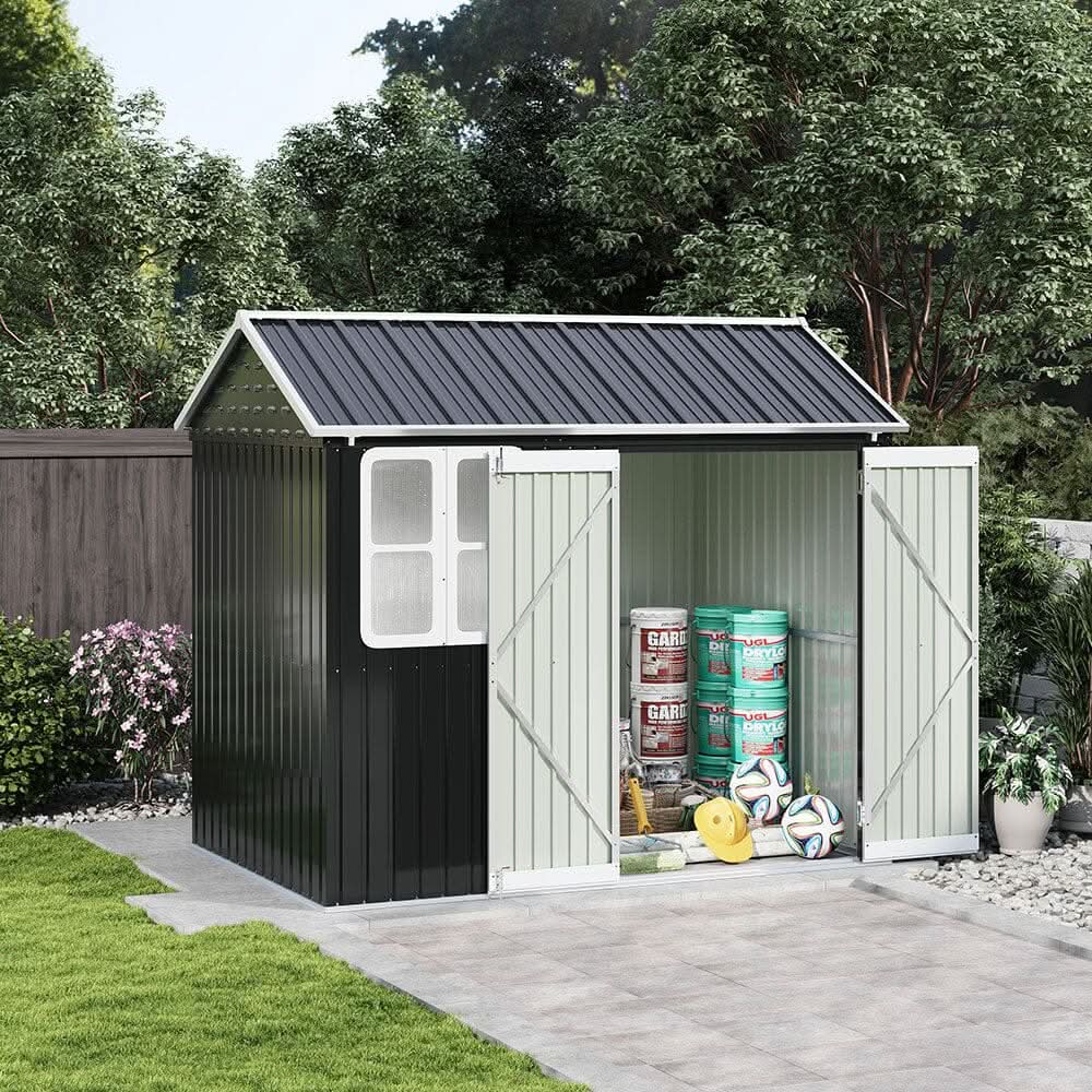 8.3 x 5.4ft Metal Apex Roof Garden Shed Outdoor Storage House