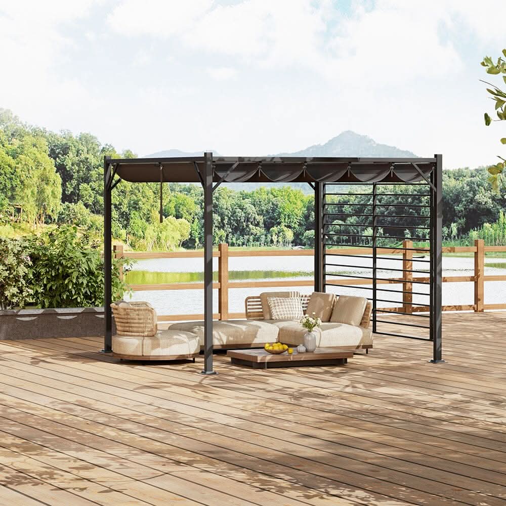3x2.8x2.3m Dark Grey Pergola with Single-Sided Hollow Fence