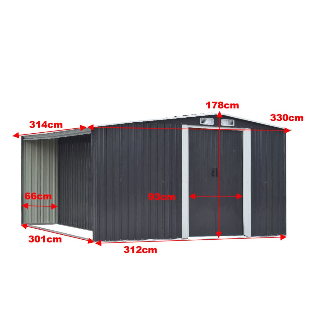 4×8/ 6×8 / 8×8/ 10×8ft Steel Garden Storage Bike Shed with Gable Roof Top Air Circulation Design