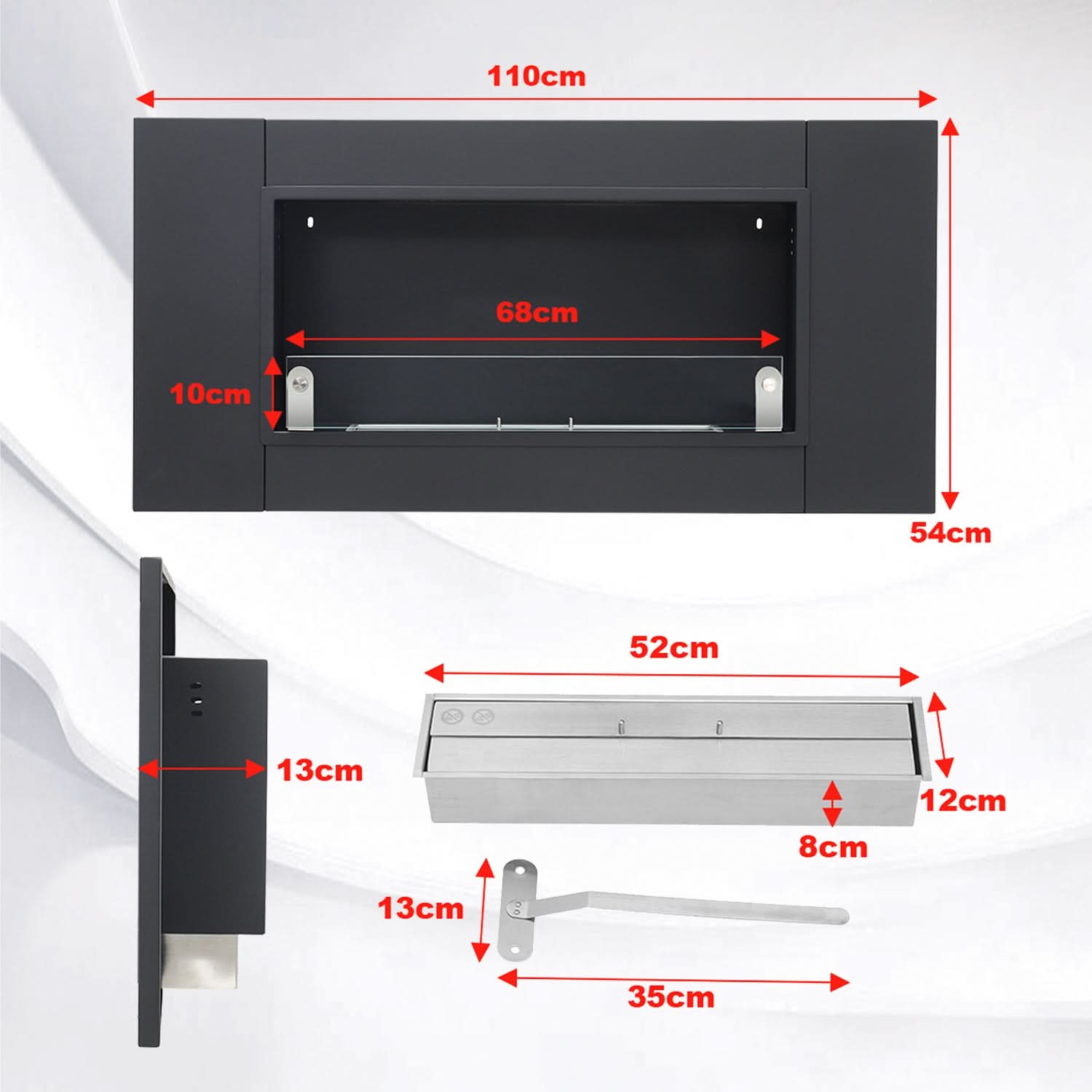 43 Inch Black Wall Mount Bio Ethanol Fireplaces Wall Fireplace Black Surface Clean Burning