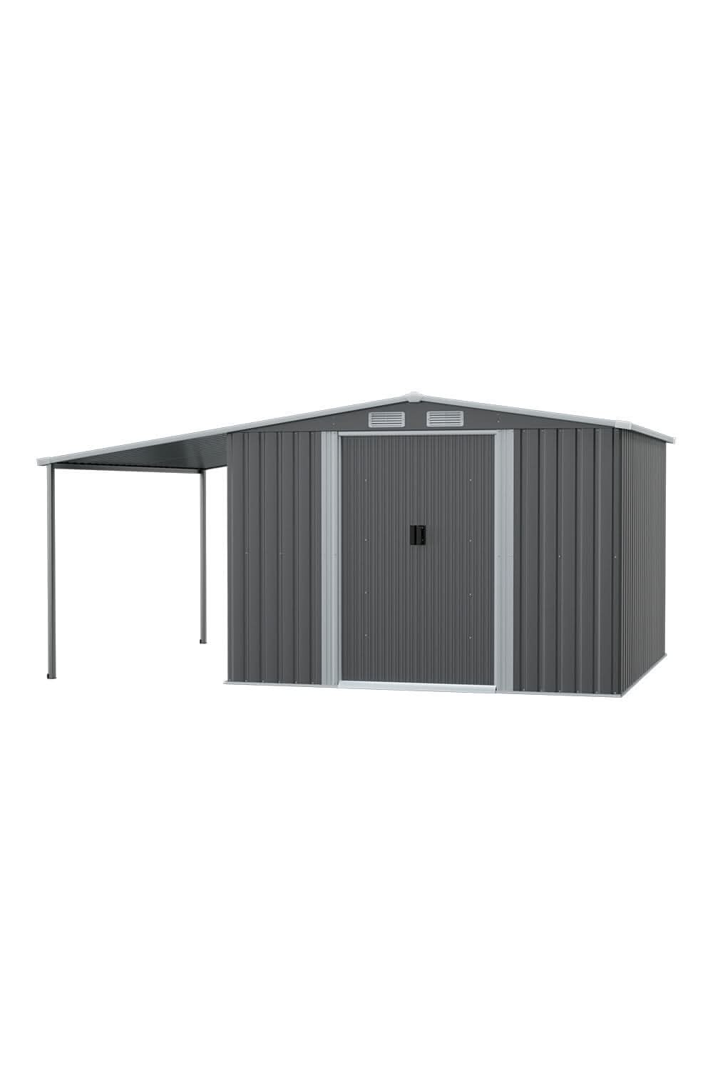 8×8ft/ 10×8ft Metal Grey Outdoor Storage Shed with Lean-to