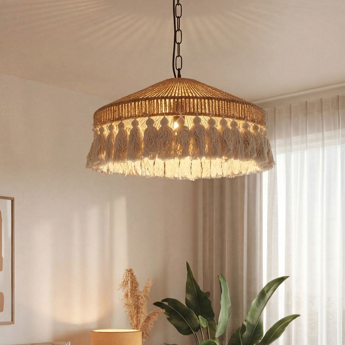 Lightsin Boho Handcrafted Woven Pendant Light with Tassels for Dining Room & Living Room