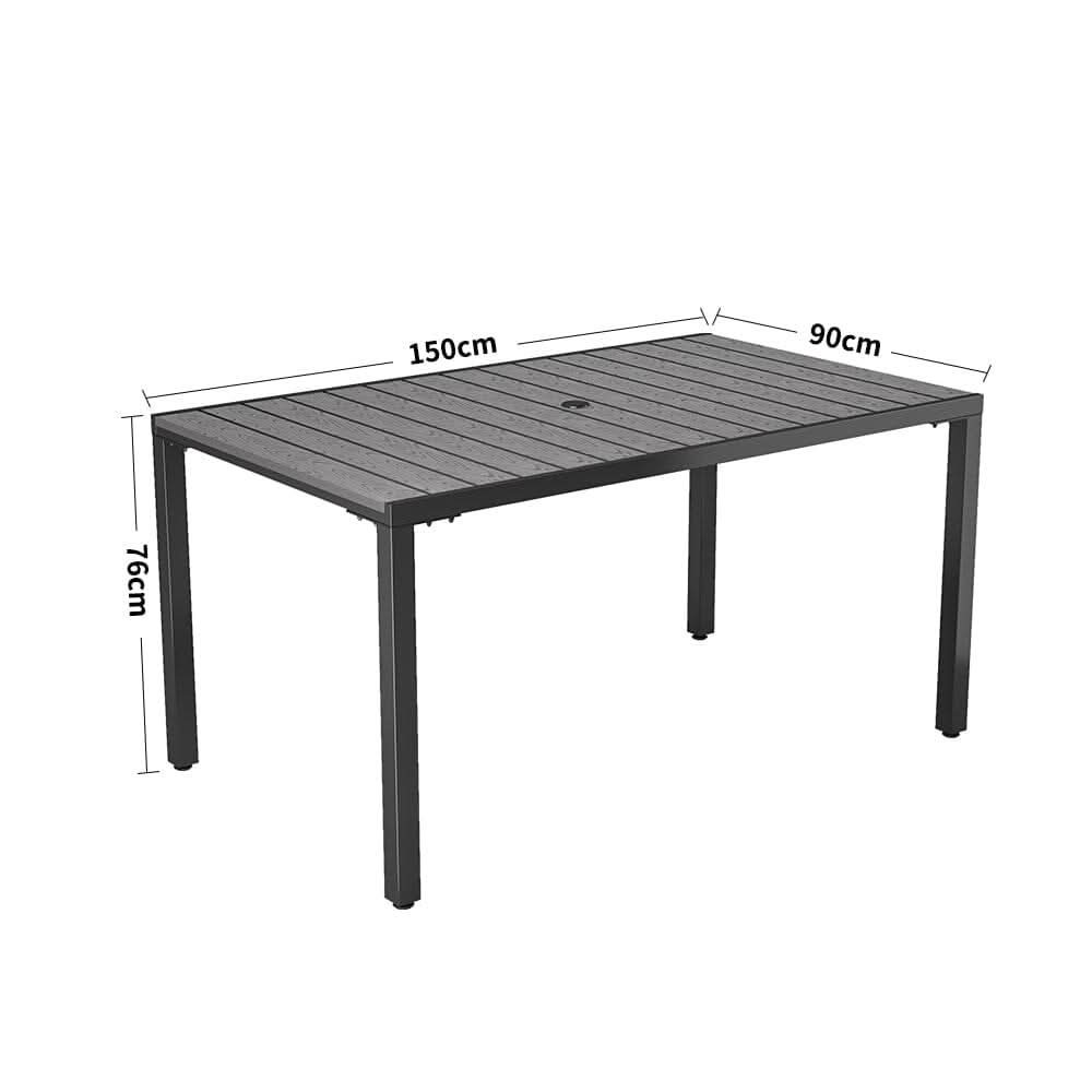 150cm Wood Effect Garden Dining Table with Parasol Hole in Grey
