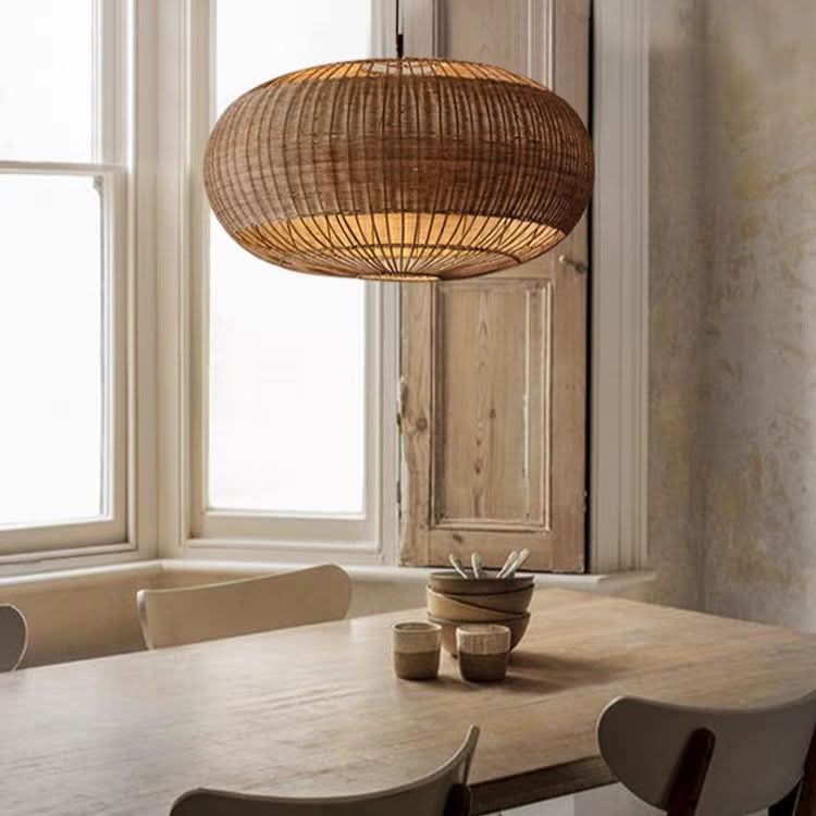 Lightsin Handcrafted Rattan Pendant Light in Flat Round Basket Shape