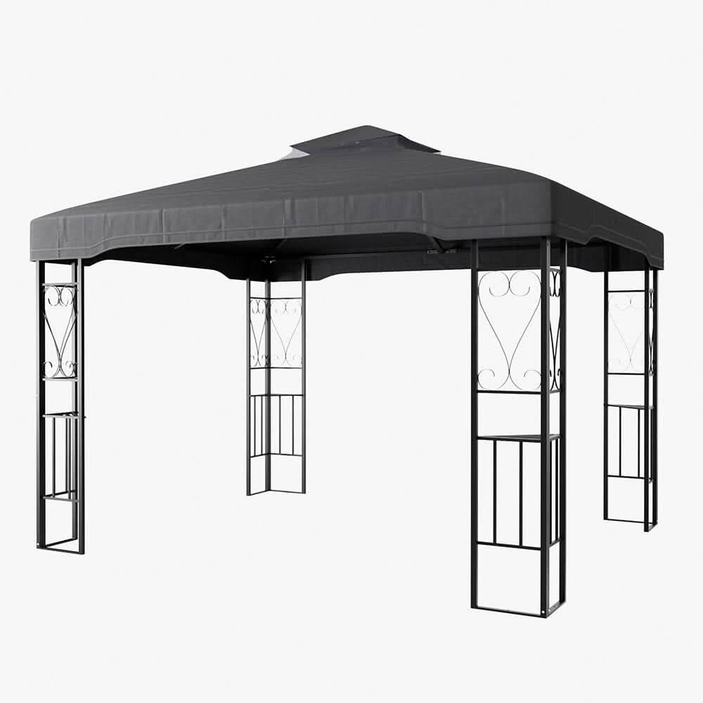 19ft Pergola Premium Iron with Retractable Canopy and Mesh Screens