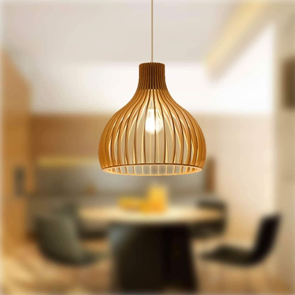 Lightsin Shadome-Nordic Wooden Cage Hanging Pendant Light
