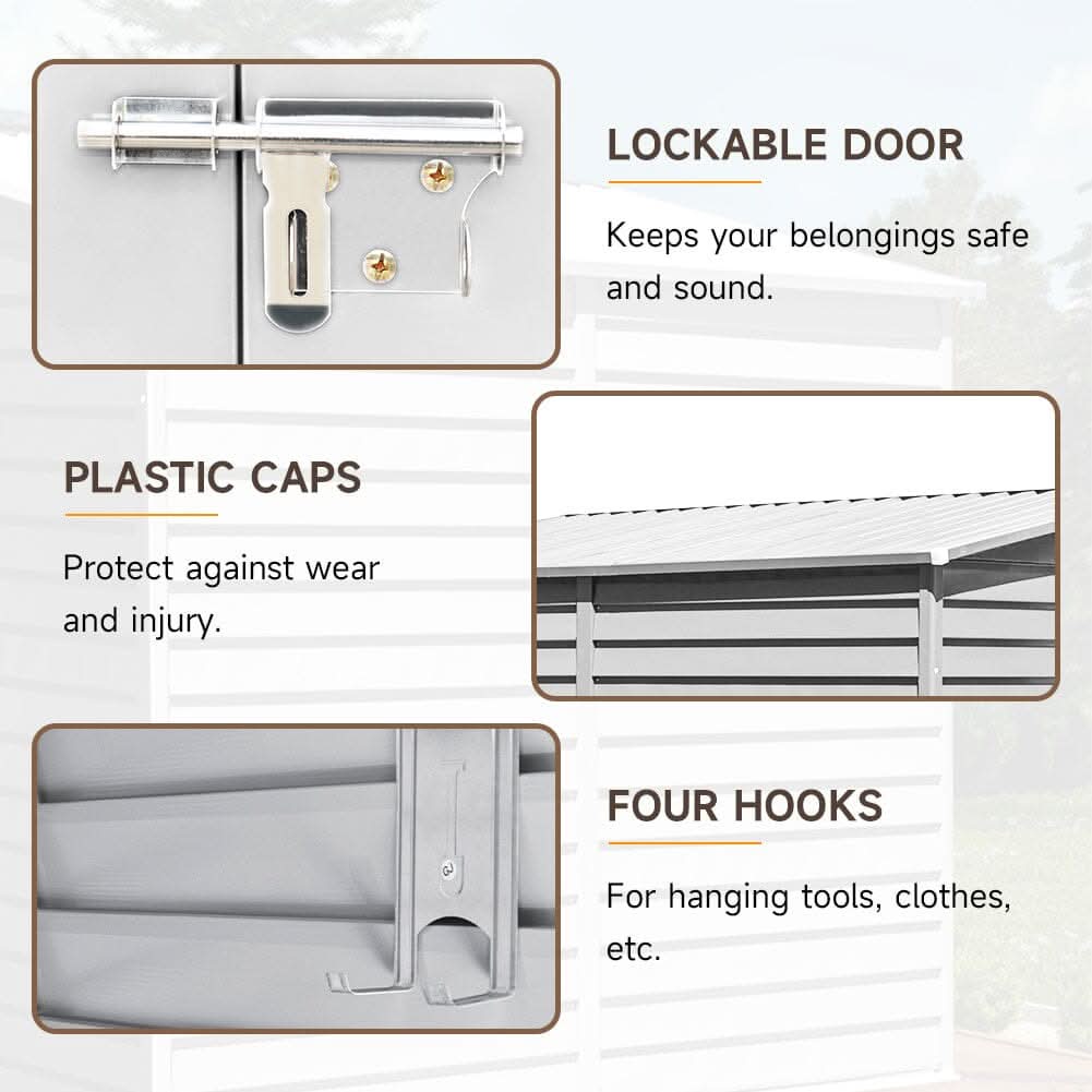 4.6×9 ft Steel Garden Bike Storage Shed Grey/White/Black Lockable