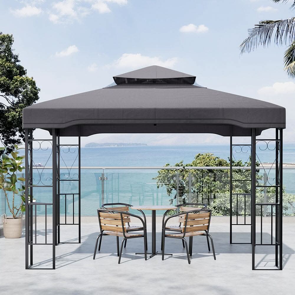 19ft Pergola Premium Iron with Retractable Canopy and Mesh Screens