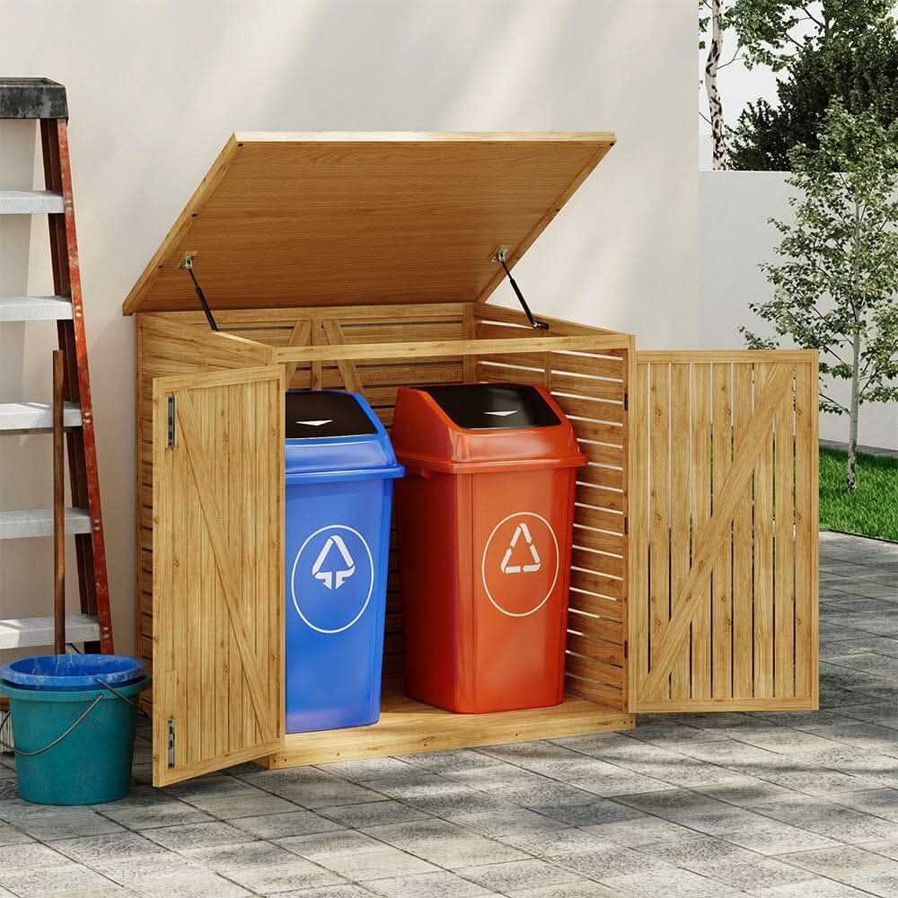 Wooden Bicycle Shed with Asphalt Roof and Steel Locking Door