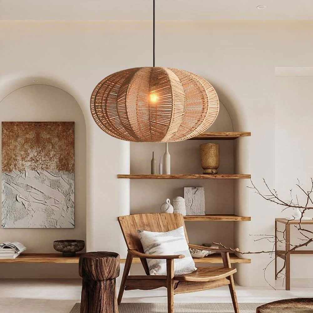 Lightsin Natural Handwoven Hemp Rope Oval Kitchen Pendant Lighting