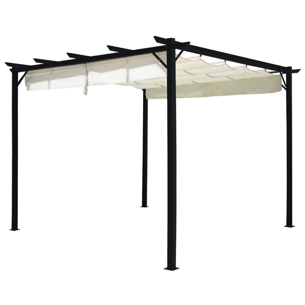 9ft Square Pergola with Outdoor Horizontal Pulling White Canopy