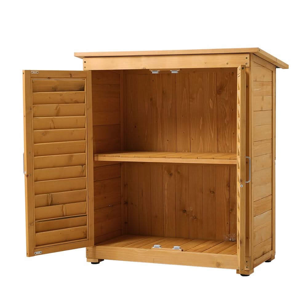 97cm H Wood Outdoor Solid Wood Storage Cabinet Garden Tool Shed