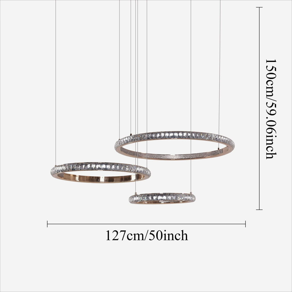 Lightsin Modern Crystal LED Triple-Ring Pendant Chandelier