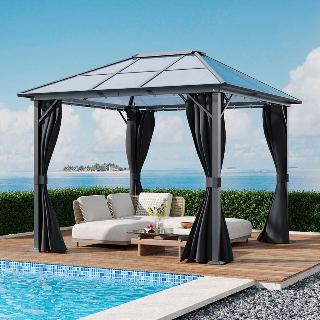 3*3*2.6m Dark Grey Single-roof Sunshade Canopy with Surrounding Fabric