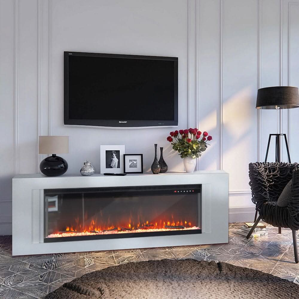 40/50/60/70/80/100-Inch 3-Sided Freestanding Electric Fireplace 12 Flame Colours and 5 Brightness Modes