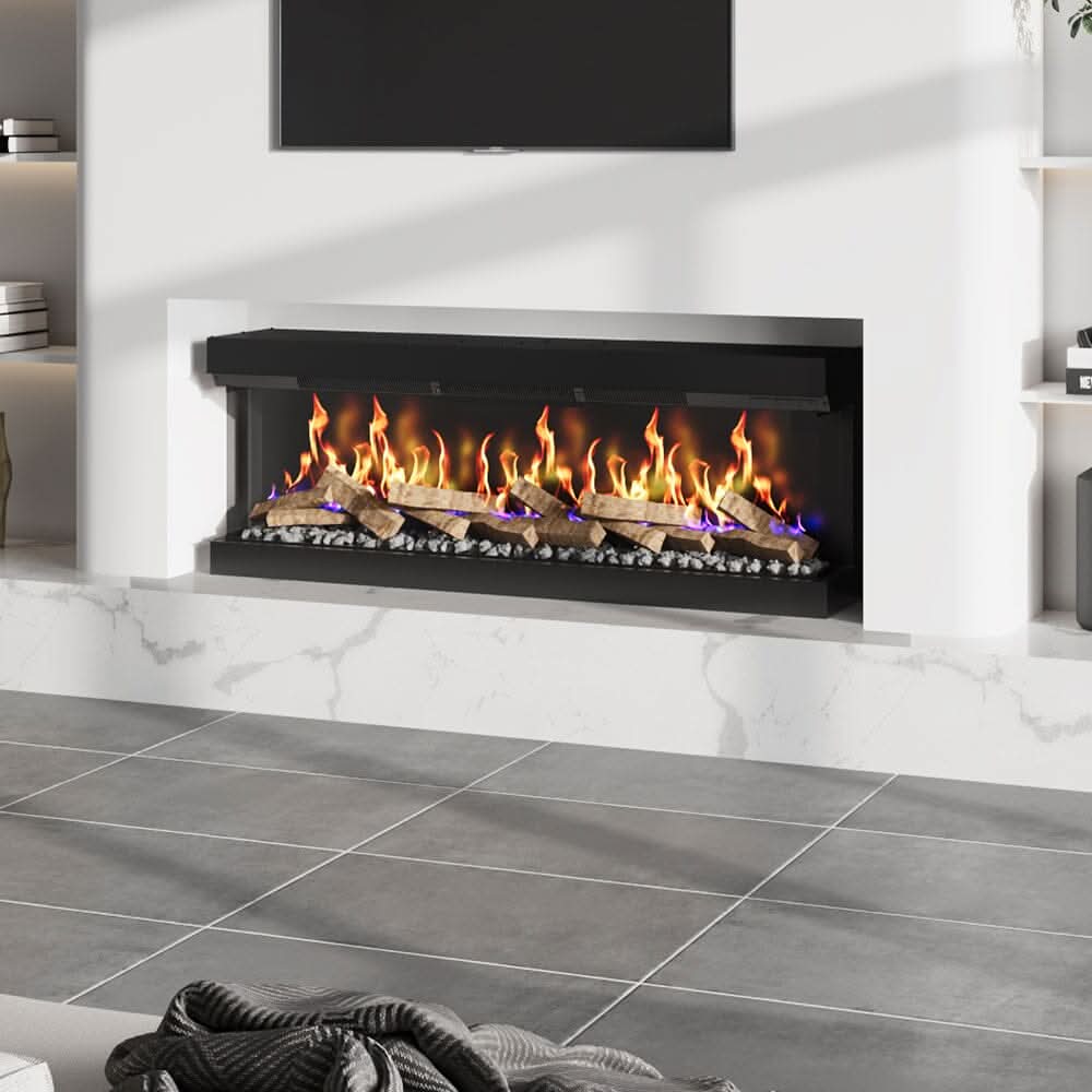 40/50/60/70-Inch 3-Sided Freestanding Electric Fireplace 12 Flame Colours and 5 Brightness Modes