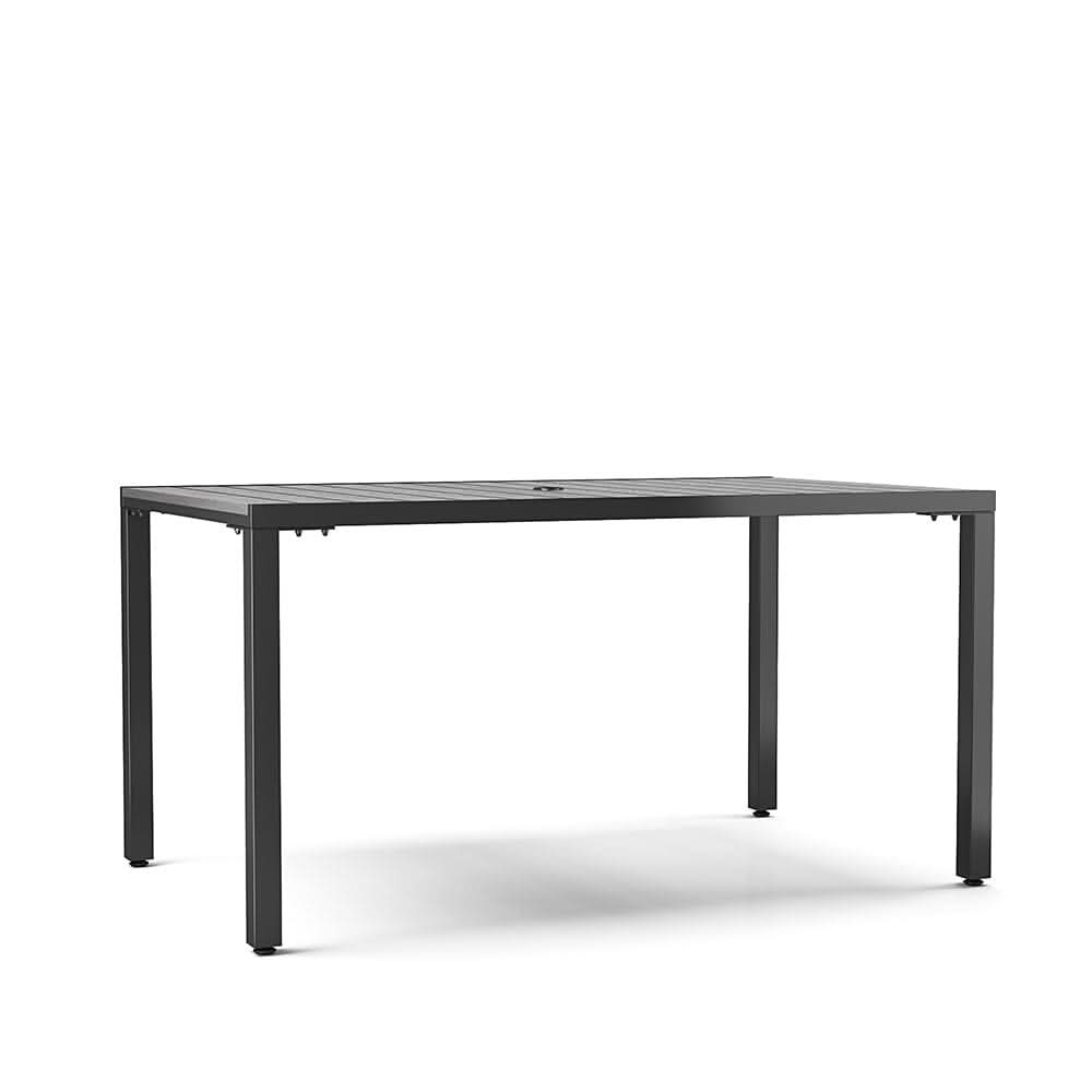 150cm Wood Effect Garden Dining Table with Parasol Hole in Grey