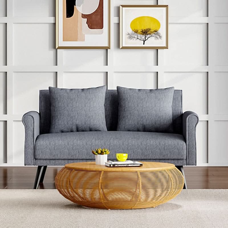 Modern Upholstered Fabric Sofa 2 Seater with 2 Pillows in Grey