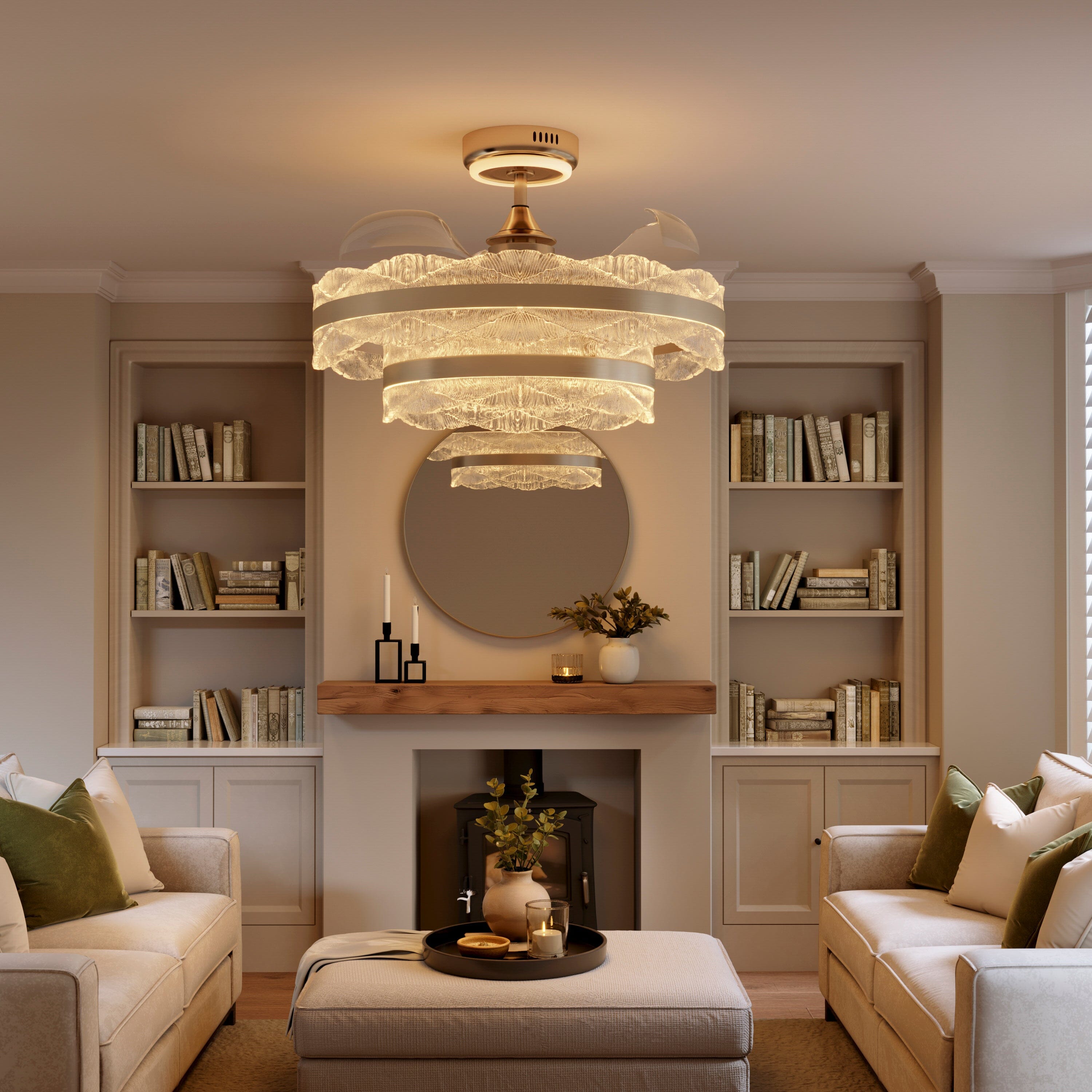 Lightsin Luxury Gold Frame LED Ceiling Fan Light with Retractable Blades