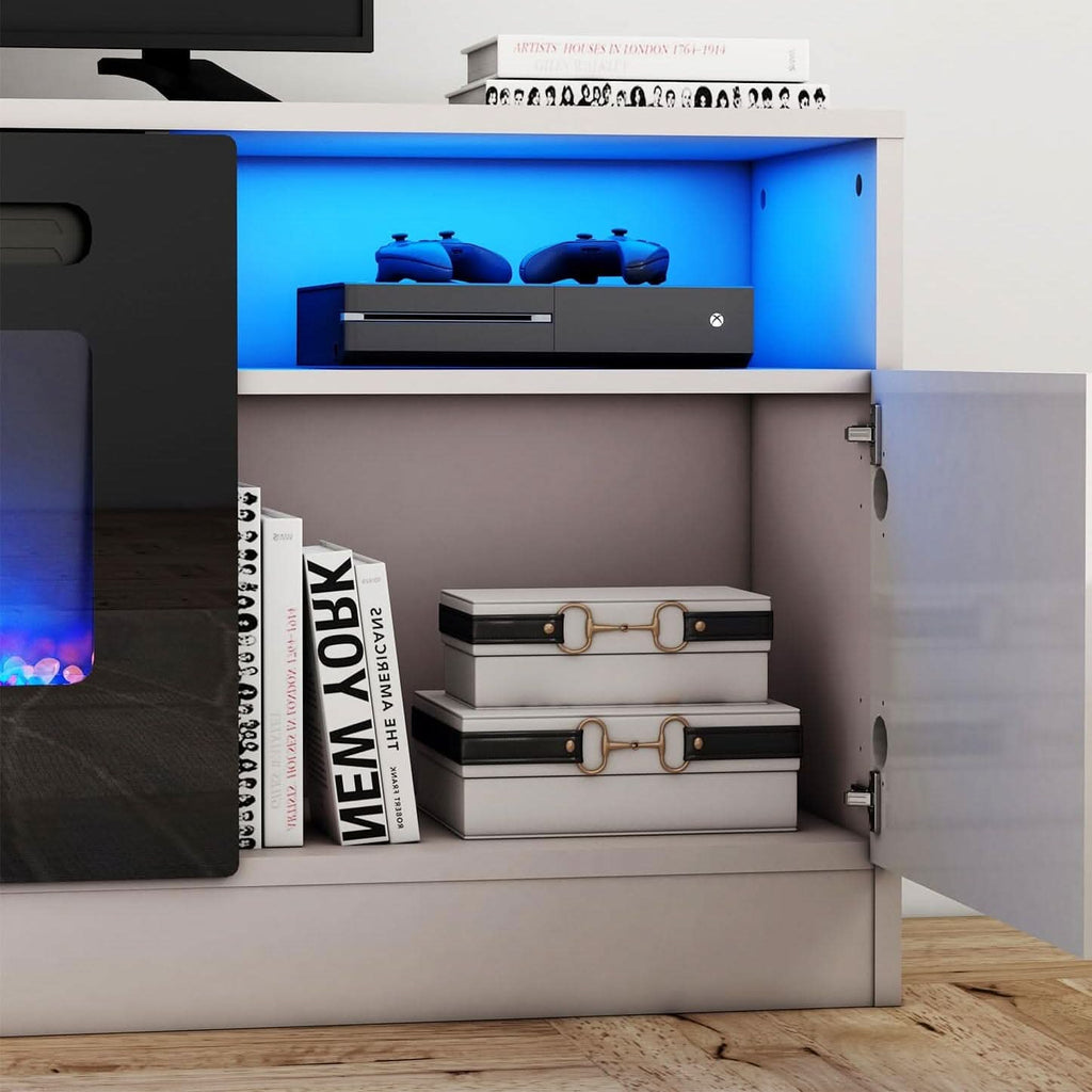 36 Inch Recessed Electric Fireplace TV Stand with Closed Storage