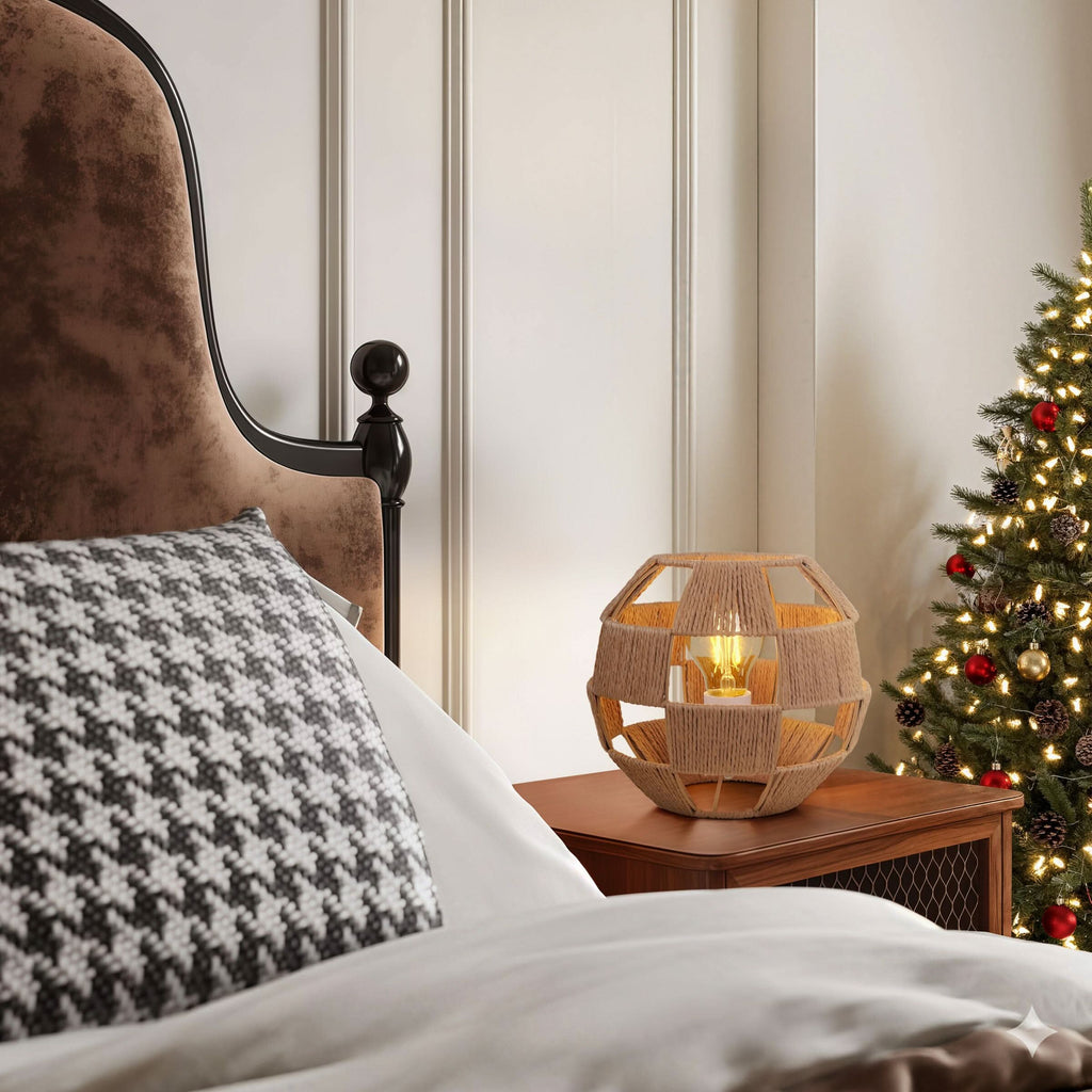 Lightsin Handwoven Jute Globe Table Lamp - Eco-friendly Spherical Bedside Desk Lighting