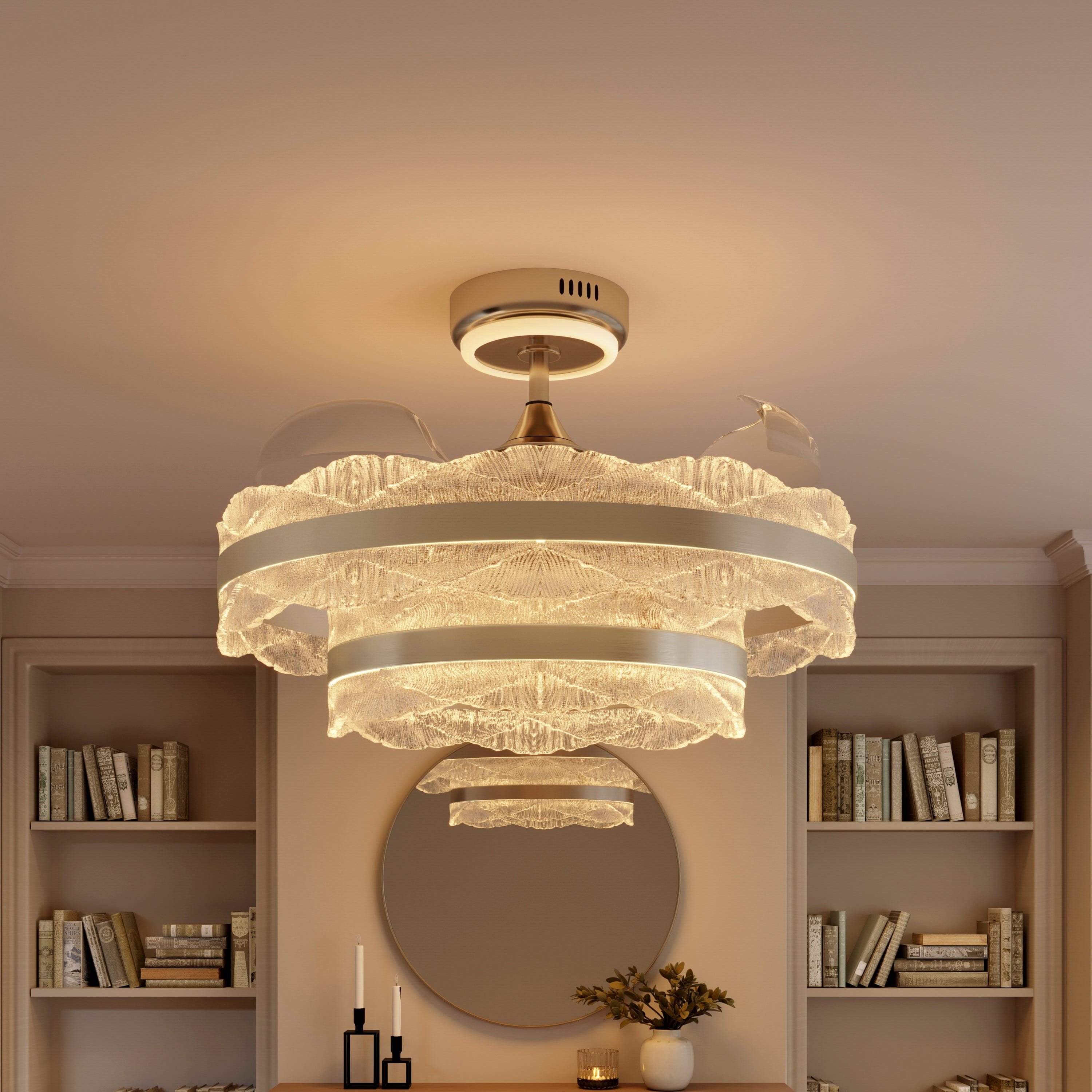 Lightsin Luxury Gold Frame LED Ceiling Fan Light with Retractable Blades